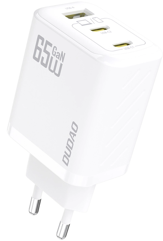 Dudao A29C USB-C Cable Wall Charger, 65W, 3.25A, 1 x USB-A - 2 x USB-C, White