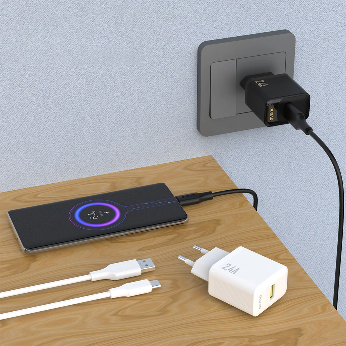 Netzteil mit USB-C-Kabel Dudao A23TEU, 12W, 2,4A, 1 x USB-A, Weiß