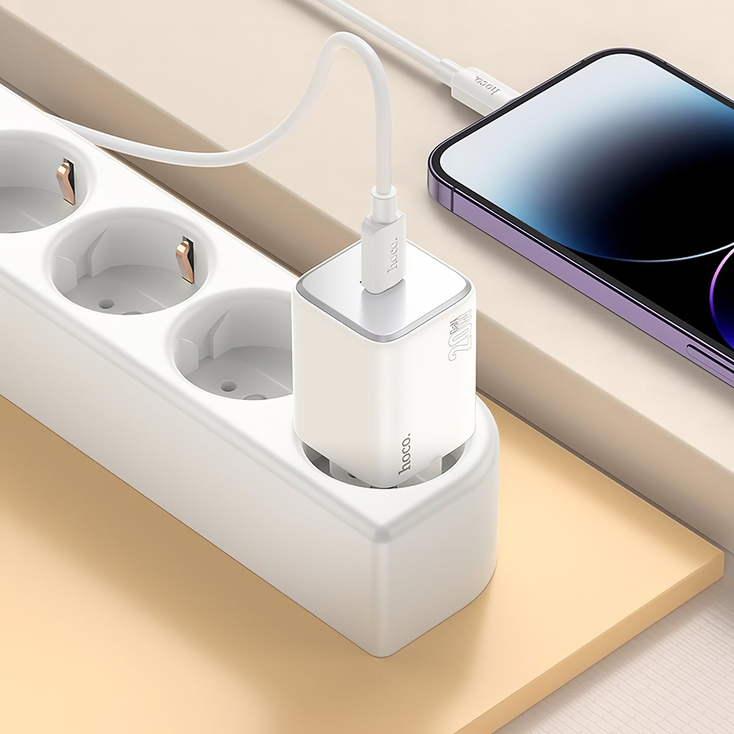 Chargeur réseau avec câble Lightning HOCO N40, 20W, 3A, 1 x USB-C, Blanc