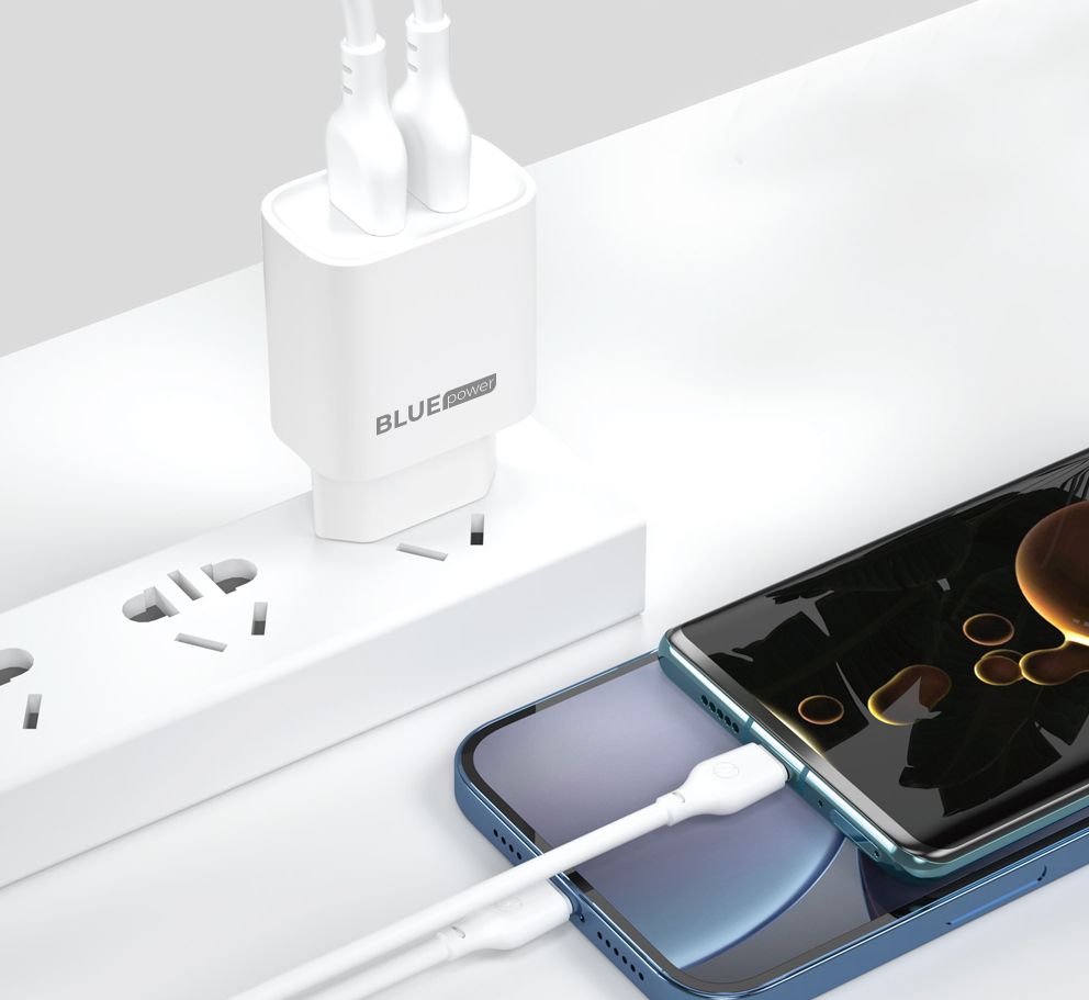Blue Power BPCE02M Netzwerk-Ladegerät mit microUSB-Kabel BPCE02M, 10.5W, 2.1A, 2 x USB-A, Weiß