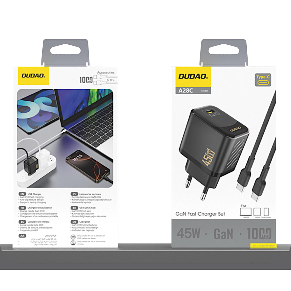 Chargeur réseau avec câble USB-C Dudao A28C, 45W, 3A, 1 x USB-C, Noir