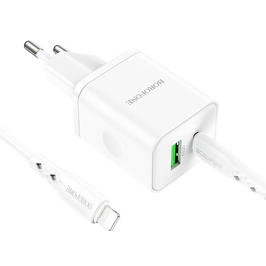 Netzladegerät mit Lightning-Kabel Borofone BN7, 20W, 3A, 1 x USB-A - 1 x USB-C, Weiß
