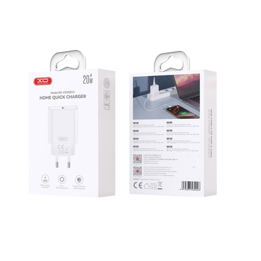 Chargeur Réseau avec Câble USB-C XO Design CE32, 20W, 3A, 1 x USB-C, Blanc