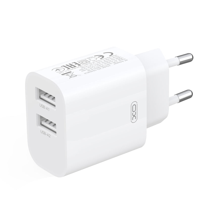 XO Design CE55 Netzladegerät mit Lightning-Kabel, 12 W, 2,4 A, 2 x USB-A, Weiß