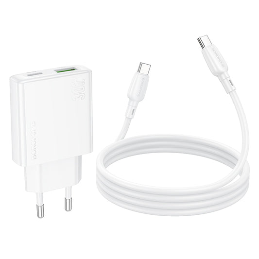 Chargeur réseau avec câble USB-C Borofone BN25 Wish, 30W, 3A, 1 x USB-A - 1 x USB-C, blanc