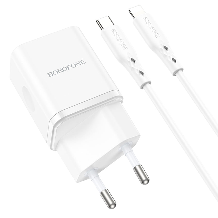 Netzladegerät mit Lightning-Kabel Borofone BN7, 20W, 3A, 1 x USB-A - 1 x USB-C, Weiß