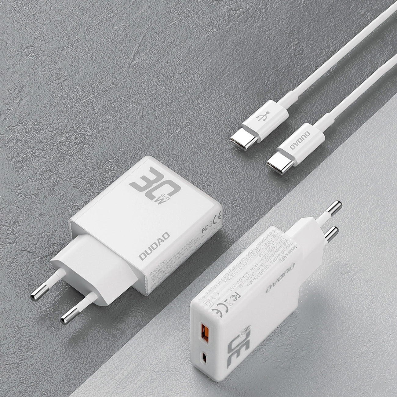 Dudao A30EUT USB-C Kabel Netzwerk-Ladegerät, 30W, 3A, 1 x USB-A - 1 x USB-C, Weiß