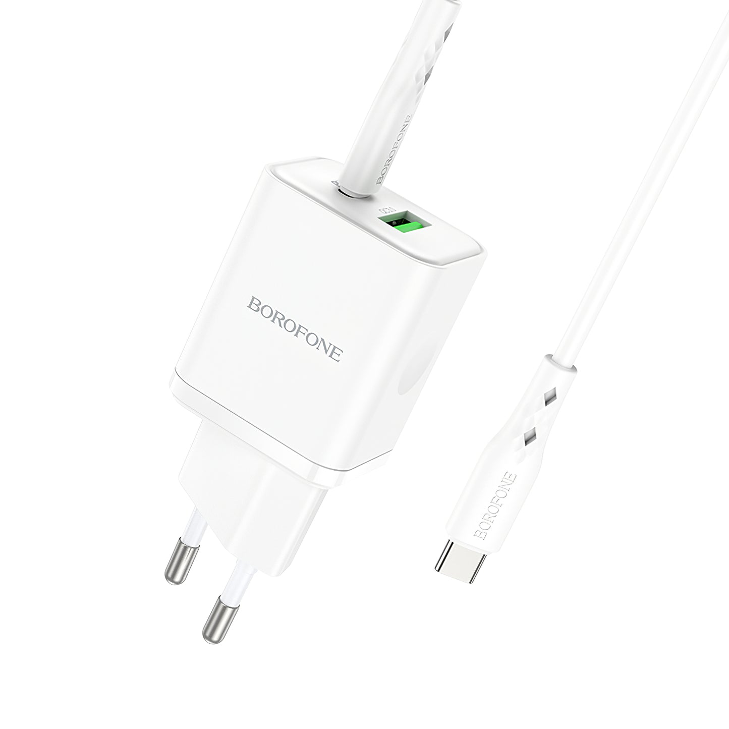 Netzwerk-Ladegerät mit USB-C Kabel Borofone BN7, 20W, 3A, 1 x USB-A - 1 x USB-C, Weiß