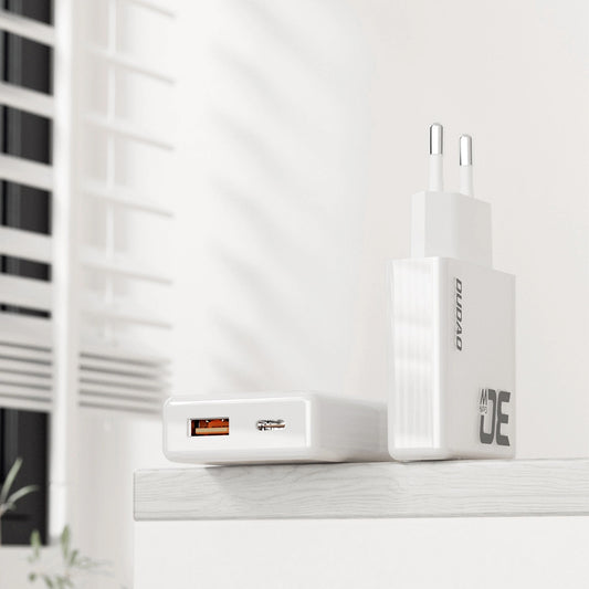 Dudao A30EUT Chargeur réseau avec câble USB-C, 30W, 3A, 1 x USB-A - 1 x USB-C, blanc