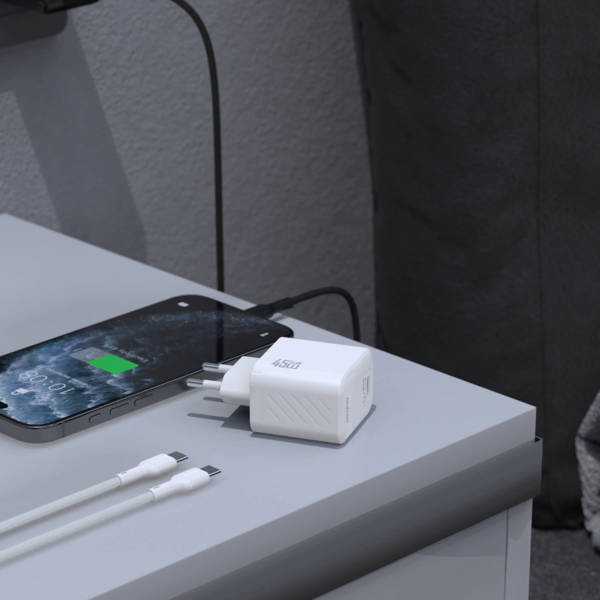 Chargeur réseau avec câble USB-C Dudao A28C, 45W, 3A, 1 x USB-C, Noir