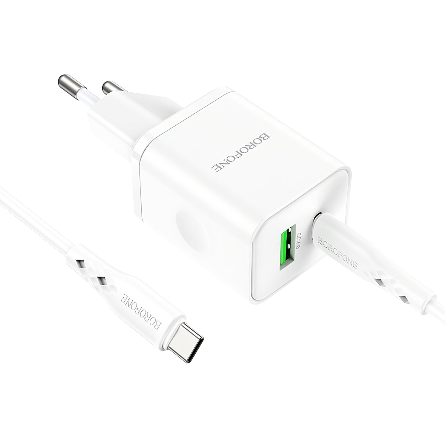 Netzwerk-Ladegerät mit USB-C Kabel Borofone BN7, 20W, 3A, 1 x USB-A - 1 x USB-C, Weiß