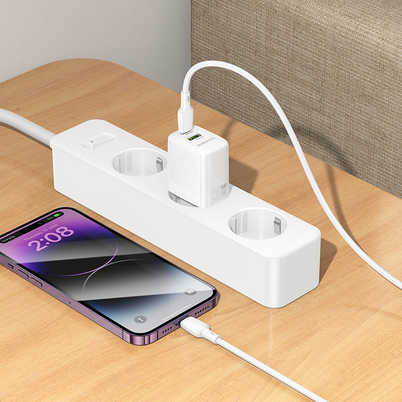 Netzladegerät mit Lightning-Kabel Borofone BN27 Fuente, 20W, 3A, 1 x USB-A - 1 x USB-C, Weiß