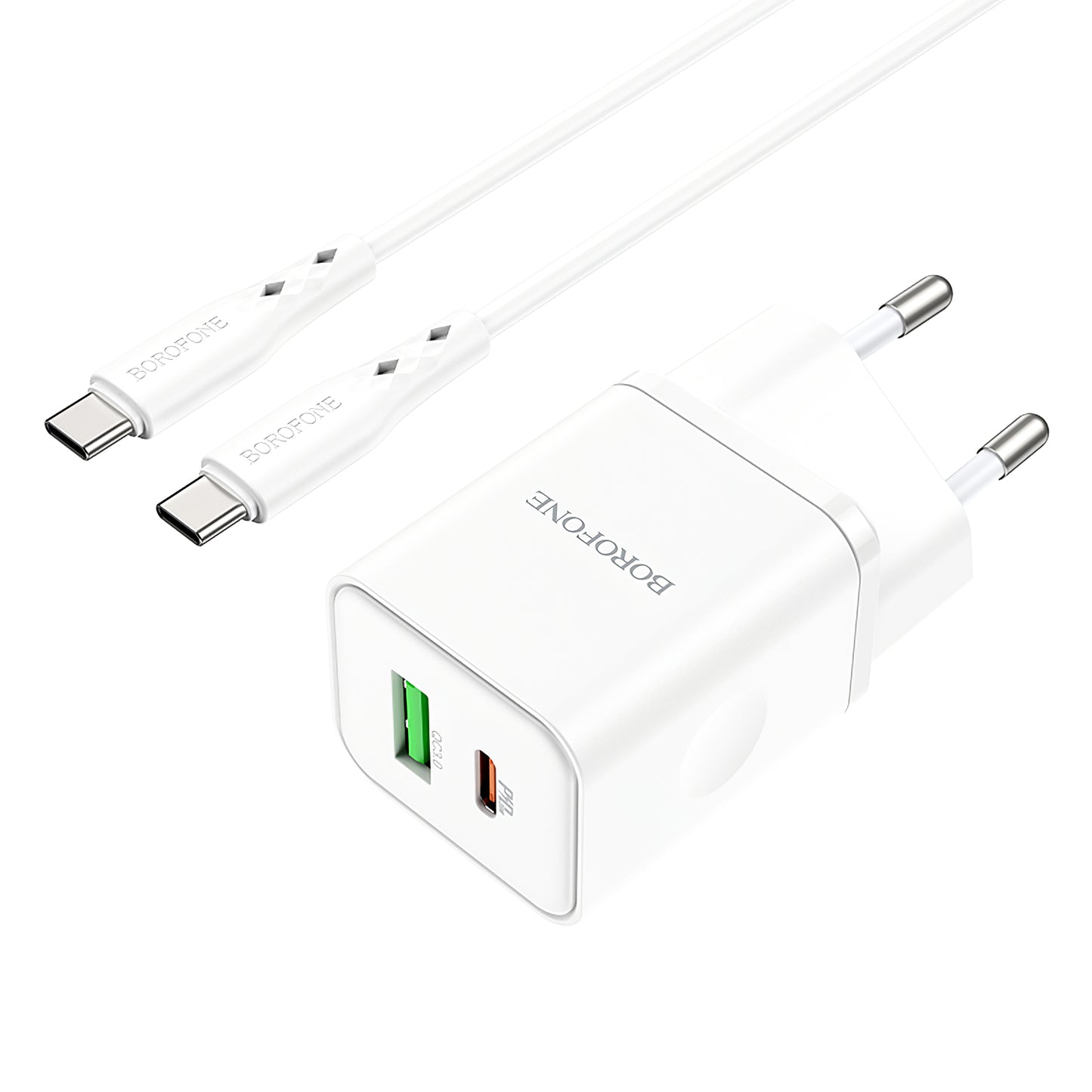 Netzwerk-Ladegerät mit USB-C Kabel Borofone BN7, 20W, 3A, 1 x USB-A - 1 x USB-C, Weiß
