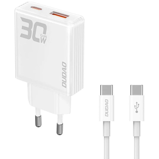 Dudao A30EUT Chargeur réseau avec câble USB-C, 30W, 3A, 1 x USB-A - 1 x USB-C, blanc