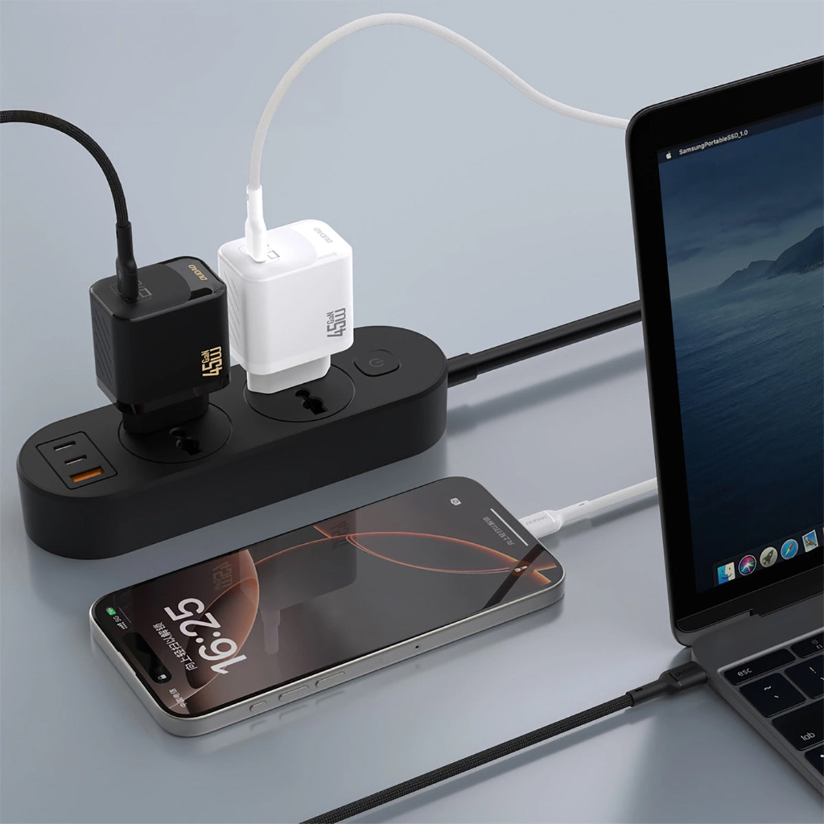 Chargeur réseau avec câble USB-C Dudao A28C, 45W, 3A, 1 x USB-C, Noir