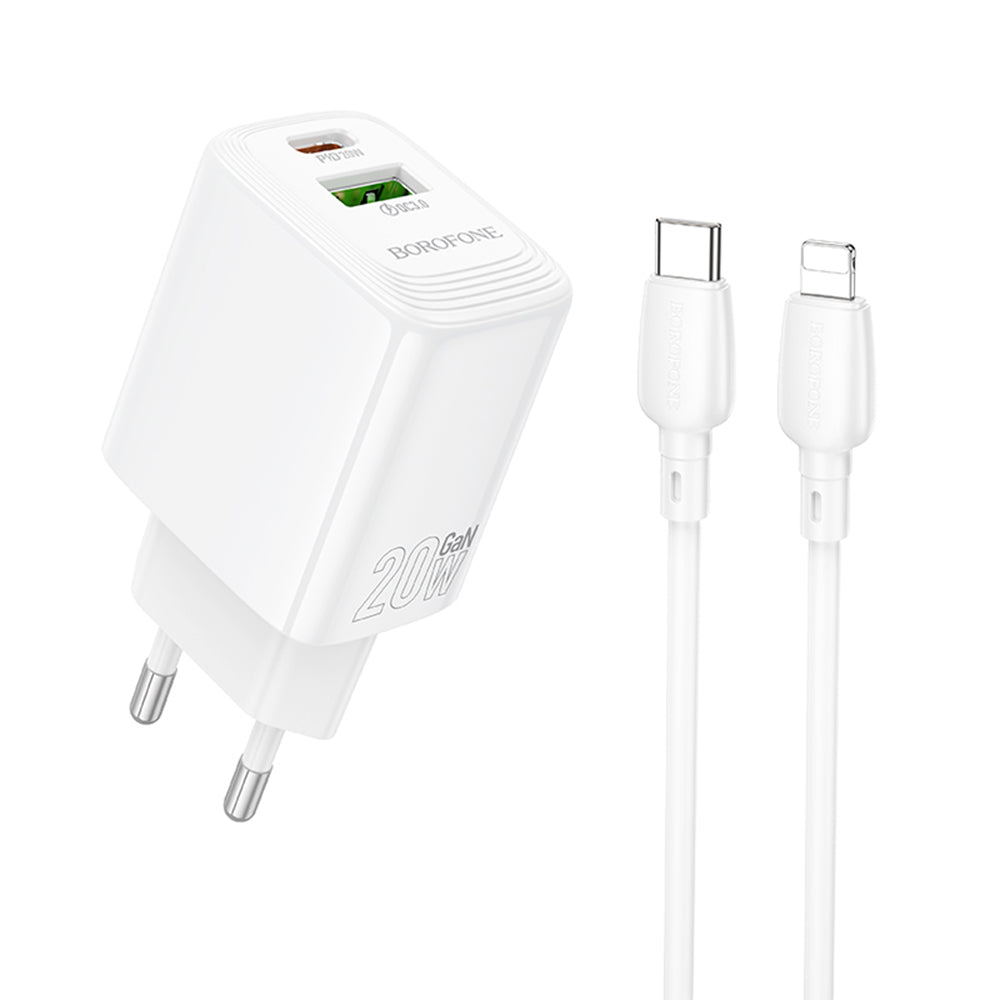 Netzladegerät mit Lightning-Kabel Borofone BN27 Fuente, 20W, 3A, 1 x USB-A - 1 x USB-C, Weiß