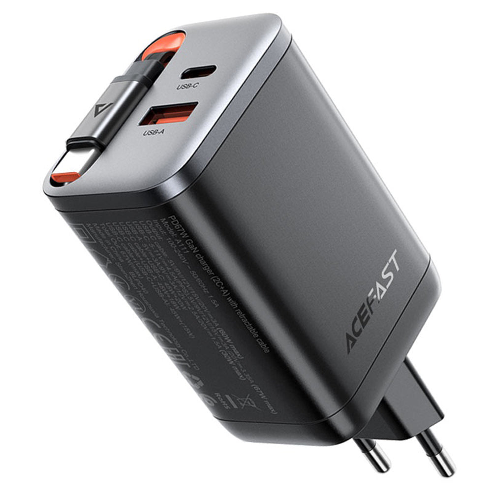 Chargeur réseau avec câble USB-C Acefast A111, 67W, 3A, 1 x USB-A - 1 x USB-C, Noir