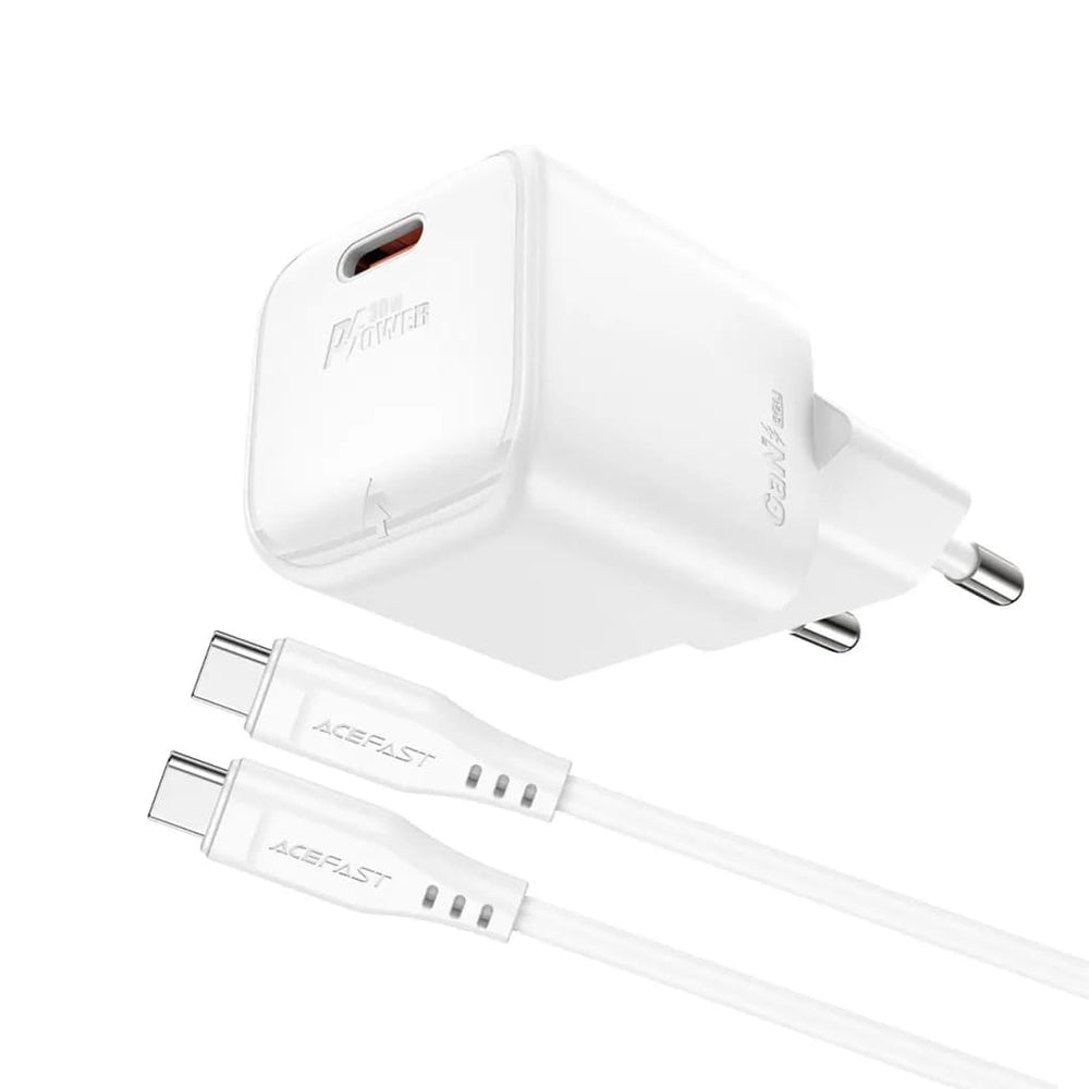 Chargeur réseau avec câble USB-C Acefast A77, 30W, 3A, 1 x USB-C, Blanc