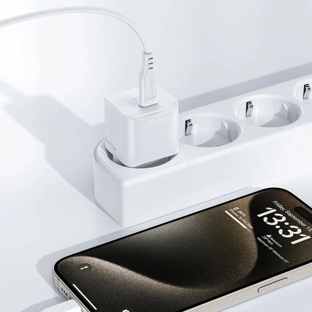 Chargeur réseau avec câble USB-C Acefast A77, 30W, 3A, 1 x USB-C, Blanc