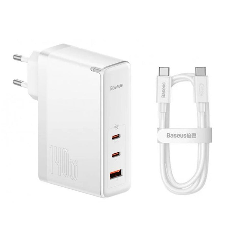 Netzladegerät mit USB-C Kabel Baseus GaN5 Pro, 140W, 5A, 1 x USB-A - 2 x USB-C, Weiß CCGP100202