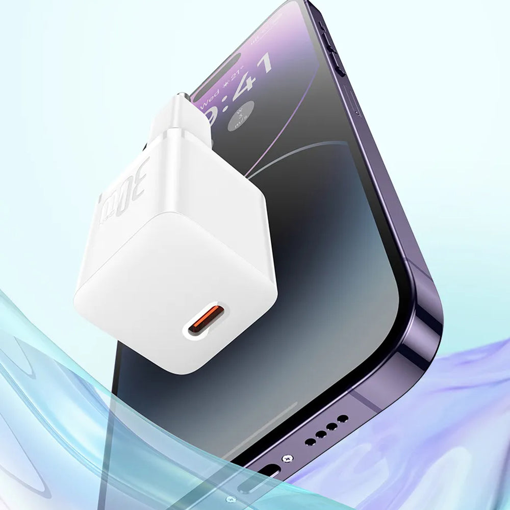 Chargeur Réseau avec Câble USB-C Baseus GaN Mini 1C, 30W, 3A, 1 x USB-C, Bleu P10110902313-00
