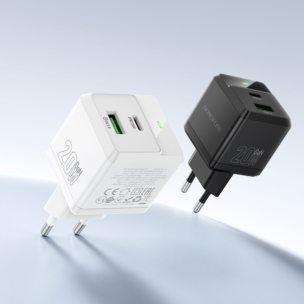 Network Charger with USB-C Cable Borofone BN19 Intenso, 20W, 3A, 1 x USB-A - 1 x USB-C, White