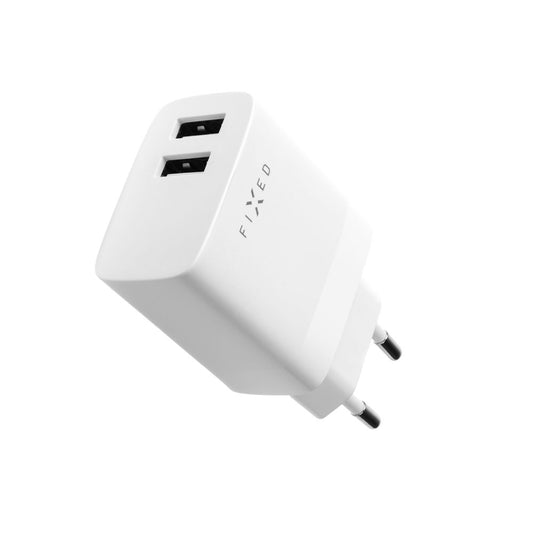 Chargeur réseau avec câble USB-C Fixed, 17W, 3A, 2 x USB-A, Blanc