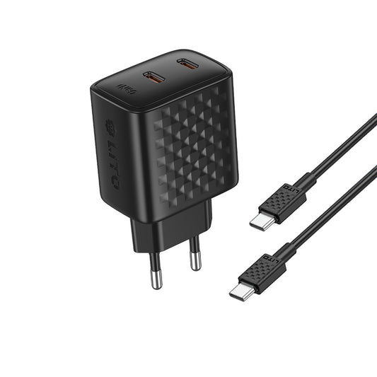 Chargeur réseau avec câble USB-C Lito LC22T, 45W, 3A, 2 x USB-C, Noir