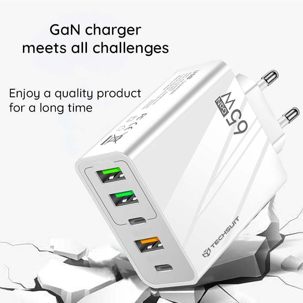 Netzladegerät mit USB-C Kabel Techsuit CHC2 PentaXPower, 20W, 3A, 3 x USB-A - 2 x USB-C, Schwarz