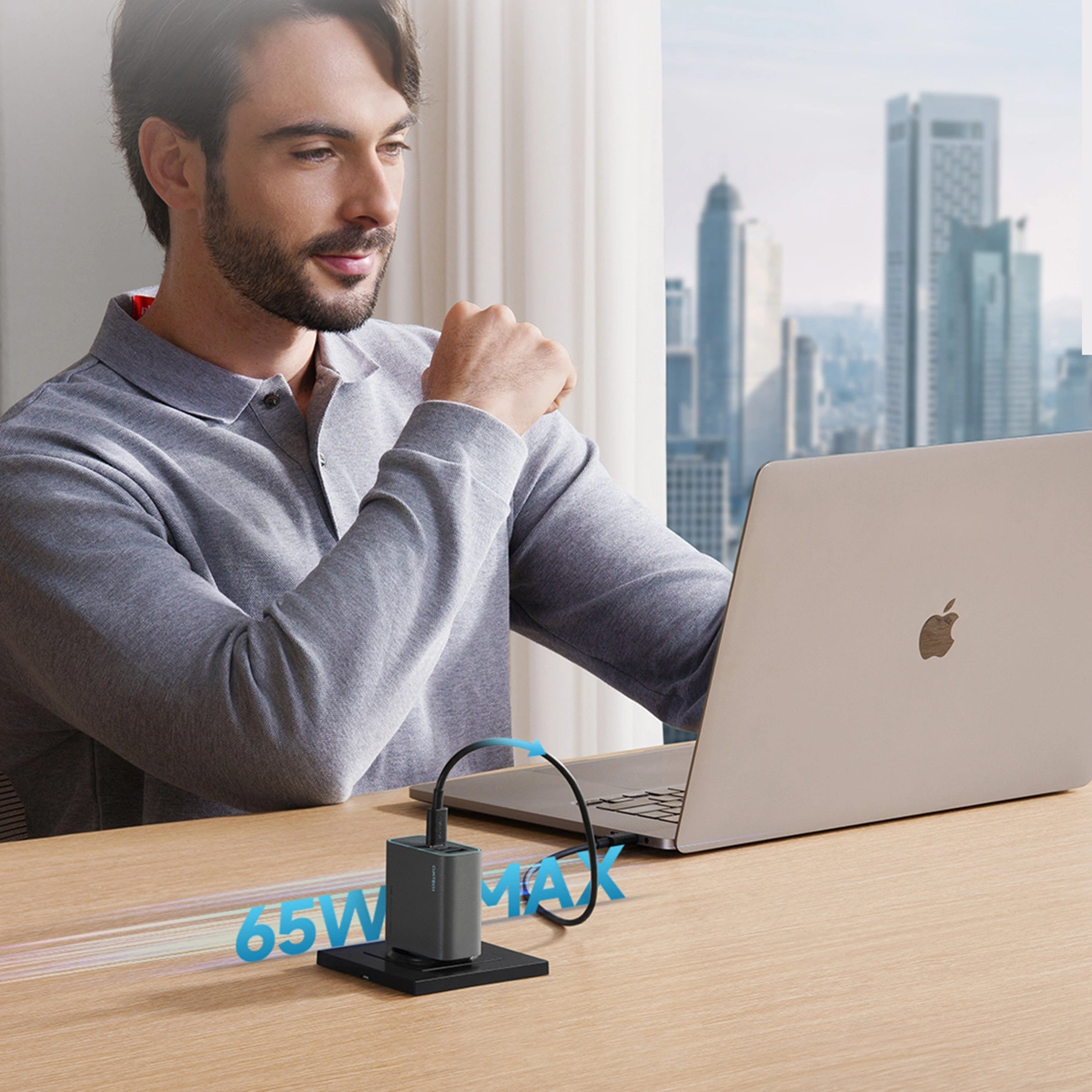 Netzladegerät Cuktech, 65W, 3A, 1 x USB-A - 2 x USB-C, Grau CUKAD653EUGR