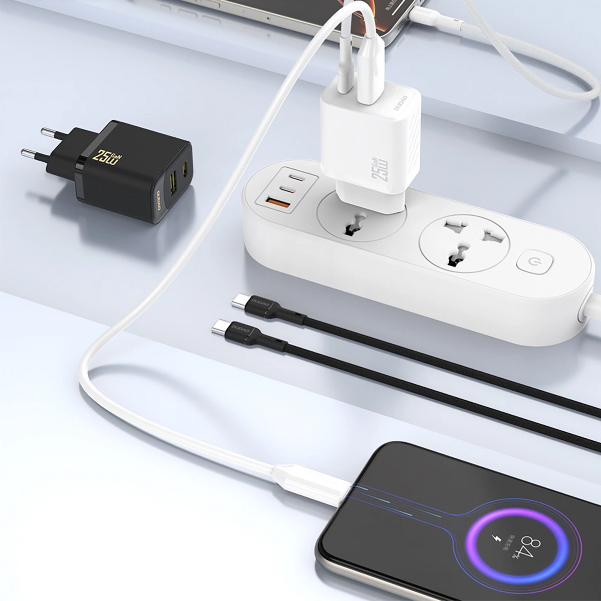 Dudao A26T Network Charger, 25W, 3A, 1 x USB-A - 1 x USB-C, Black