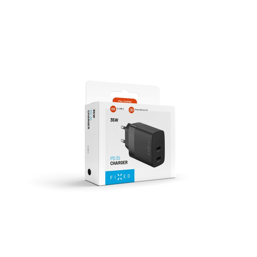 Chargeur Réseau Fixed, 35W, 3A, 2 x USB-C, Noir