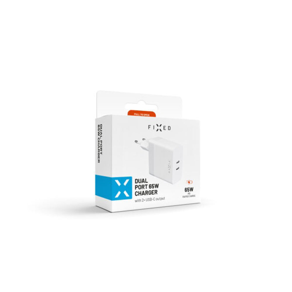 Netzladegerät Fixed, 65W, 3.25A, 2 x USB-C, Weiß