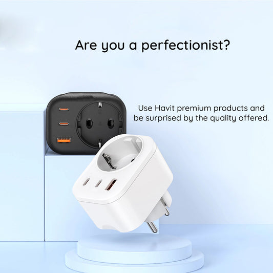 Netzladegerät HAVIT UC142, 30W, 3A, 1 x USB-A - 2 x USB-C - 1 x Schuko, Schwarz