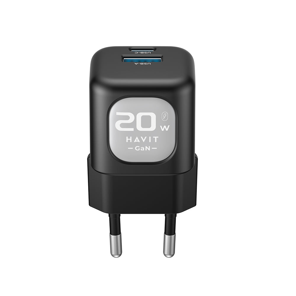 Chargeur Réseau HAVIT UC220, 20W, 3A, 1 x USB-A - 1 x USB-C, Noir Gris