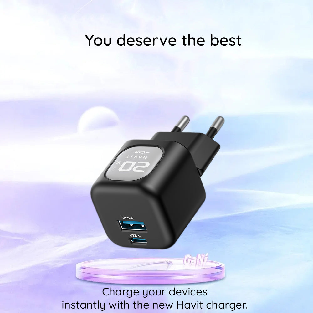 Incarcator Retea HAVIT UC220, 20W, 3A, 1 x USB-A - 1 x USB-C, Negru Gri