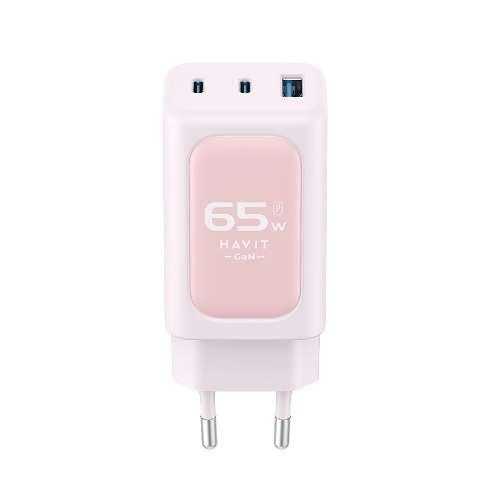 Chargeur Réseau HAVIT UC260, 65W, 3A, 1 x USB-A - 2 x USB-C, Rose