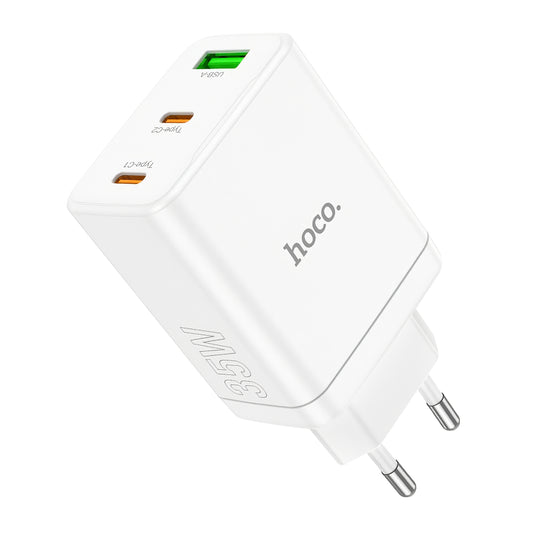 Chargeur réseau HOCO N33, 35W, 3A, 1 x USB-A - 2 x USB-C, blanc