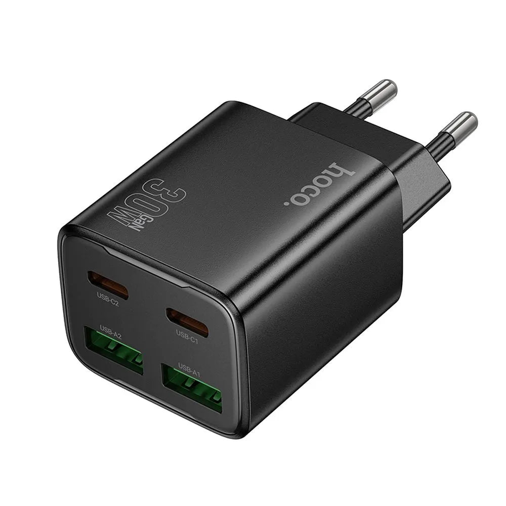 HOCO N56 Network Charger, 30W, 3A, 2 x USB-A - 2 x USB-C, Black
