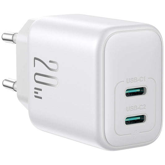 Chargeur Réseau Joyroom JR-TCF12, 20W, 3A, 2 x USB-C, Blanc