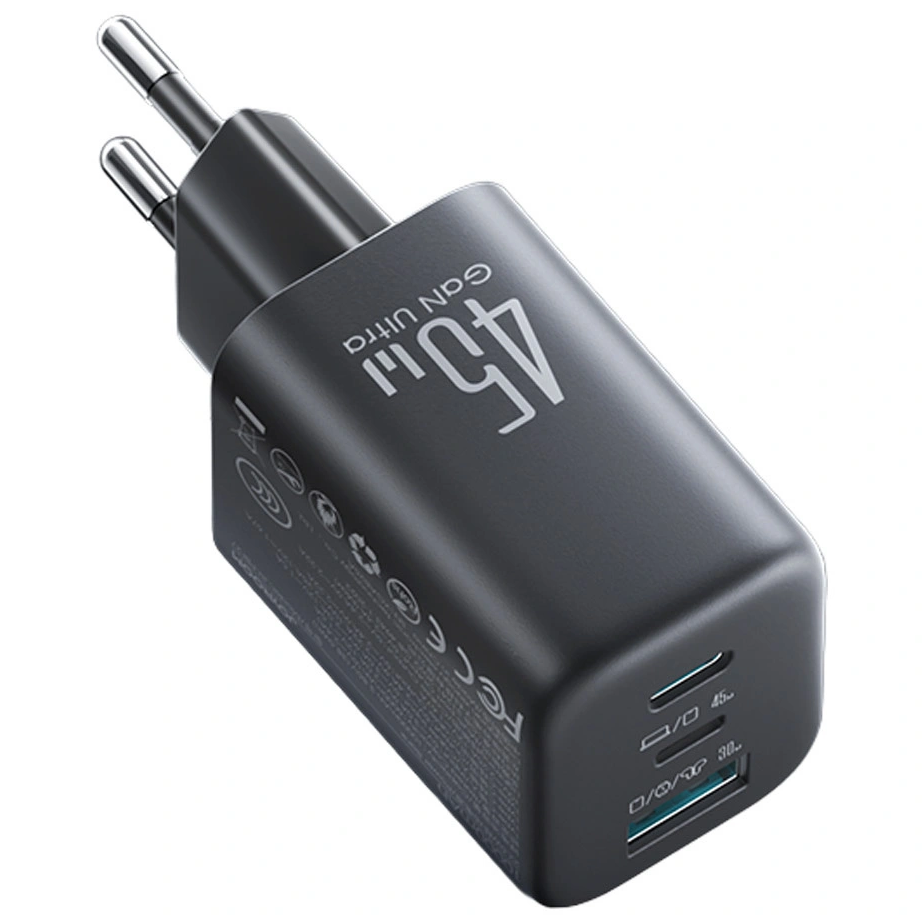 Chargeur secteur Joyroom JR-TO1, 45W, 3A, 1 x Lightning - 1 x USB-A - 1 x USB-C, Noir