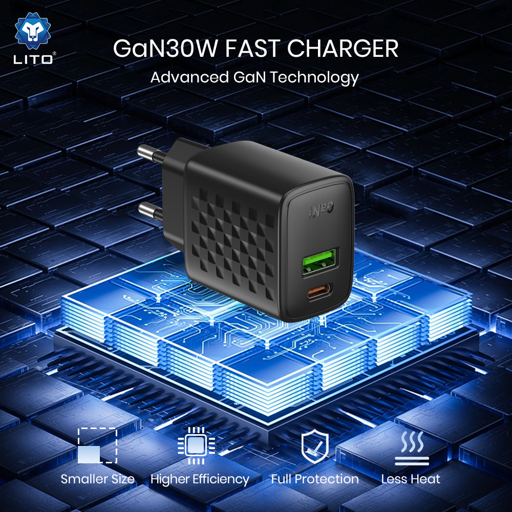 Chargeur Réseau Lito LC19, 30W, 3A, 1 x USB-A - 1 x USB-C, Noir