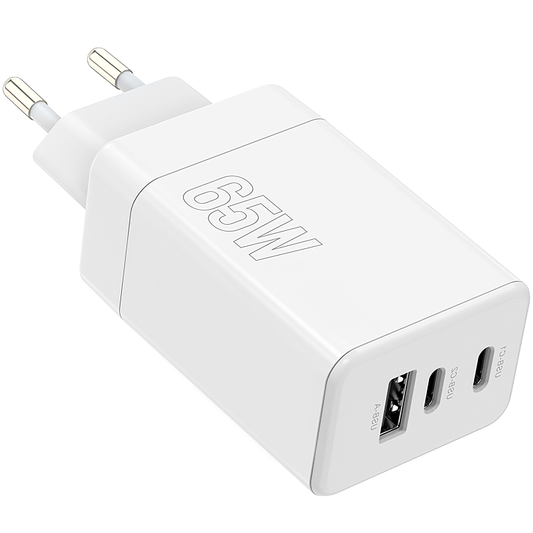 Chargeur réseau MaXlife MXTC-08-65ACC, 65W, 3A, 1 x USB-A - 2 x USB-C, blanc