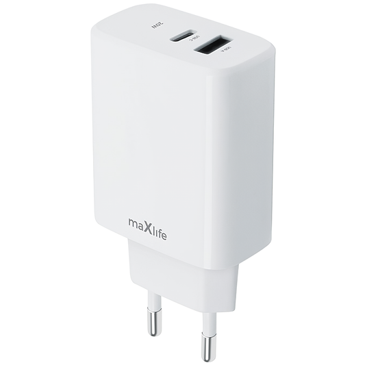 MaXlife MXTC-10-20AC Netzwerk-Ladegerät, 20W, 3A, 1 x USB-A - 1 x USB-C, Weiß