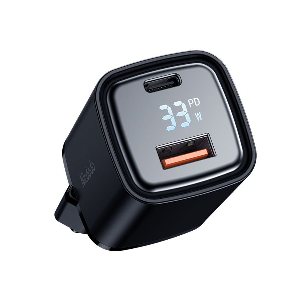 Chargeur Réseau McDodo CH-1701 Graphite Display, 33W, 3A, 1 x USB-A - 1 x USB-C, Noir