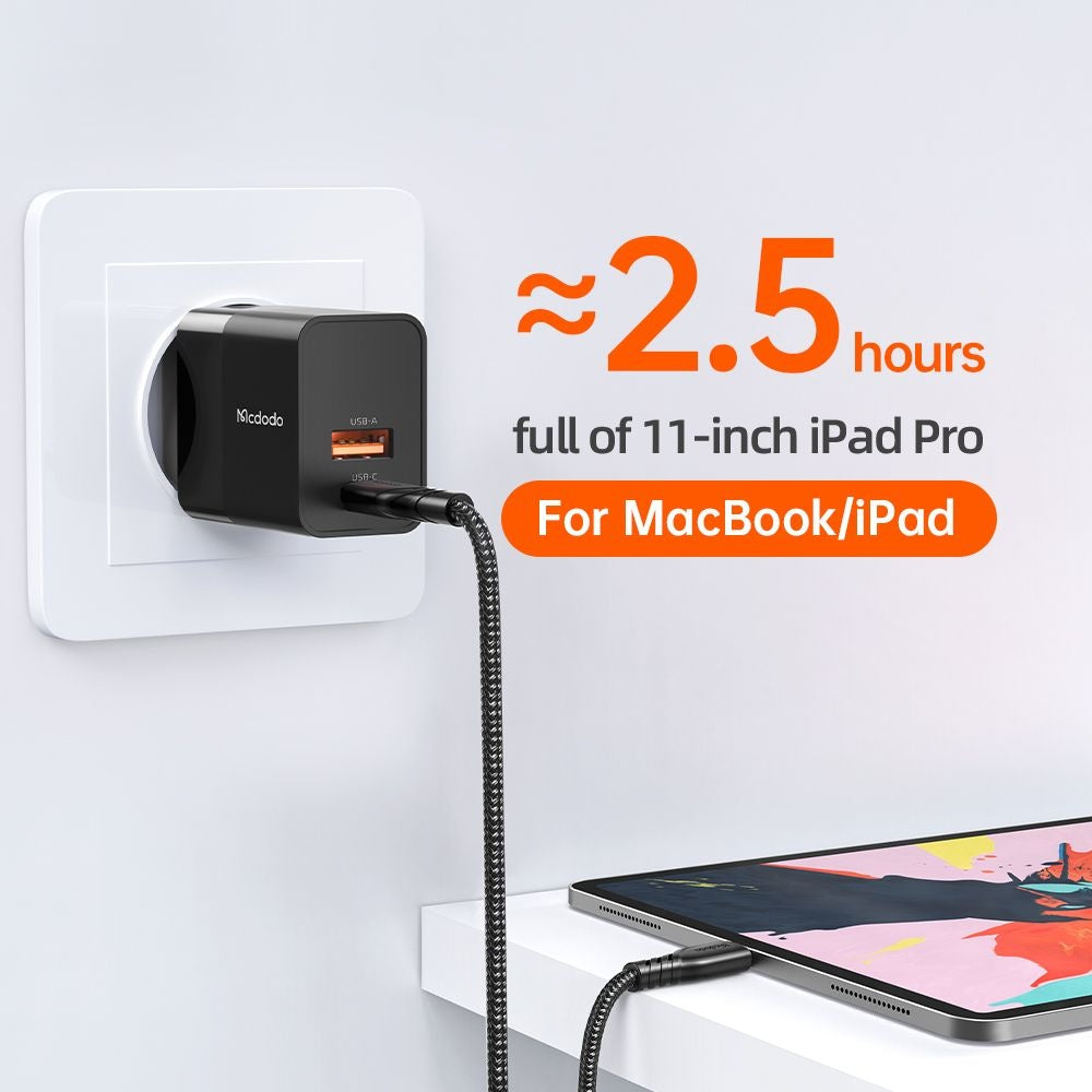 Chargeur Réseau McDodo CH-1951 Hydrogen, 20W, 3A, 1 x USB-A - 1 x USB-C, Noir