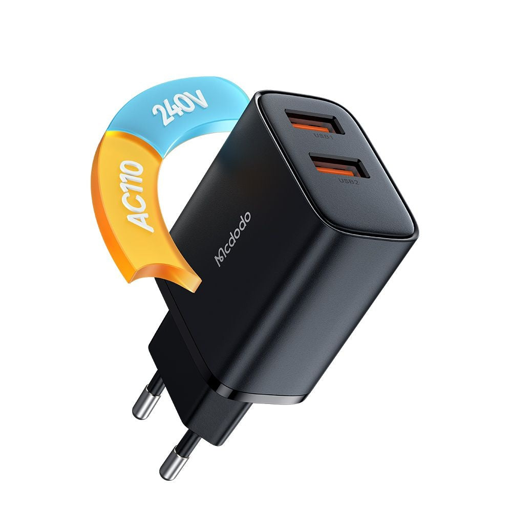Chargeur Réseau McDodo CH-5070 Beryllium, 12W, 2.4A, 2 x USB-A, Noir