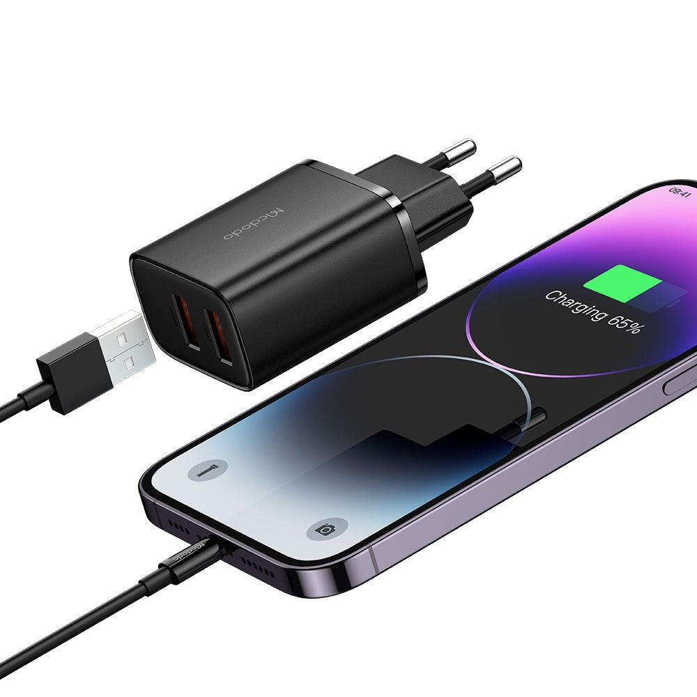 Chargeur Réseau McDodo CH-5070 Beryllium, 12W, 2.4A, 2 x USB-A, Noir