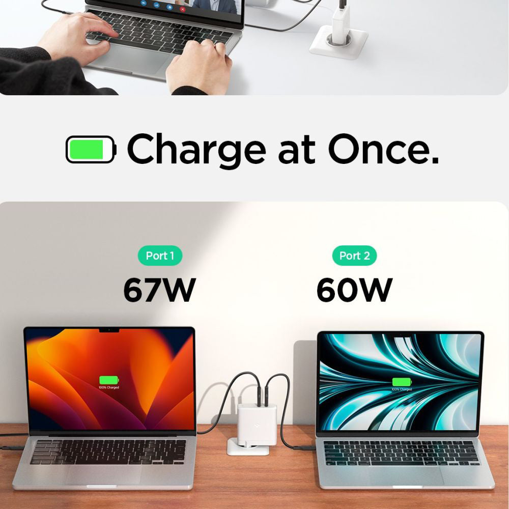 Chargeur Réseau Spigen Arcstation Pro, 140W, 3.25A, 2 x USB-C, Blanc