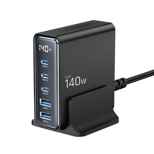 Tech-Protect DC140W Netzwerk-Ladegerät DC140W, 140W, 3A, 2 x USB-A - 3 x USB-C, Schwarz